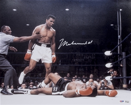 Muhammad Ali Autographed in Silver Marker Photograph of Ali Standing over Liston (PSA/DNA GEM MT 10)